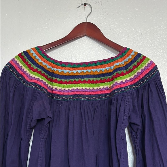 Blue and Yellow Puff Sleeve Smocked Blouse - Picture 1 of 5